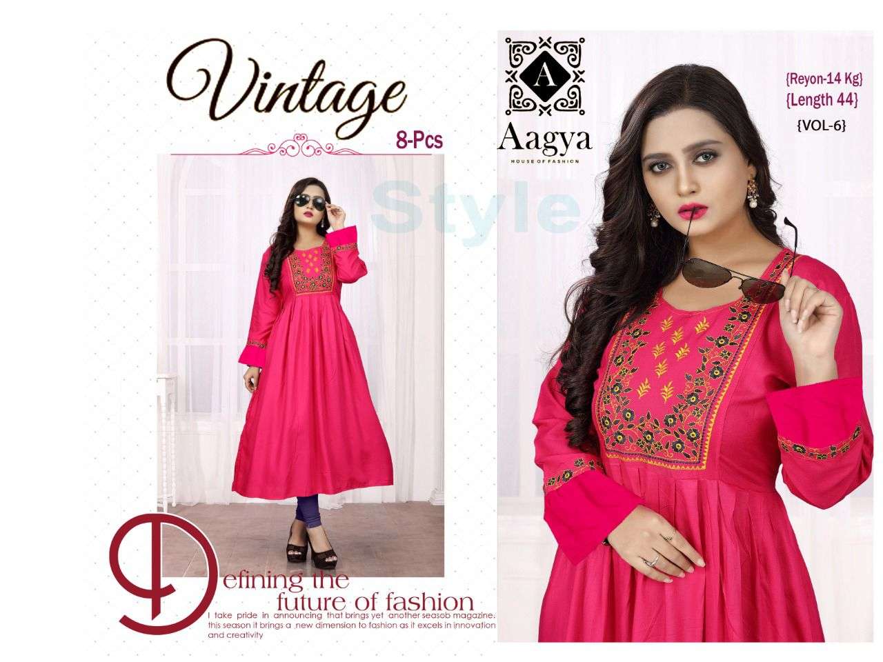 VINTAGE VOL-6 BY AAGYA 001 TO 008 SERIES DESIGNER STYLISH FANCY COLORFUL BEAUTIFUL PARTY WEAR & ETHNIC WEAR COLLECTION RAYON EMBROIDERY KURTIS AT WHOLESALE PRICE