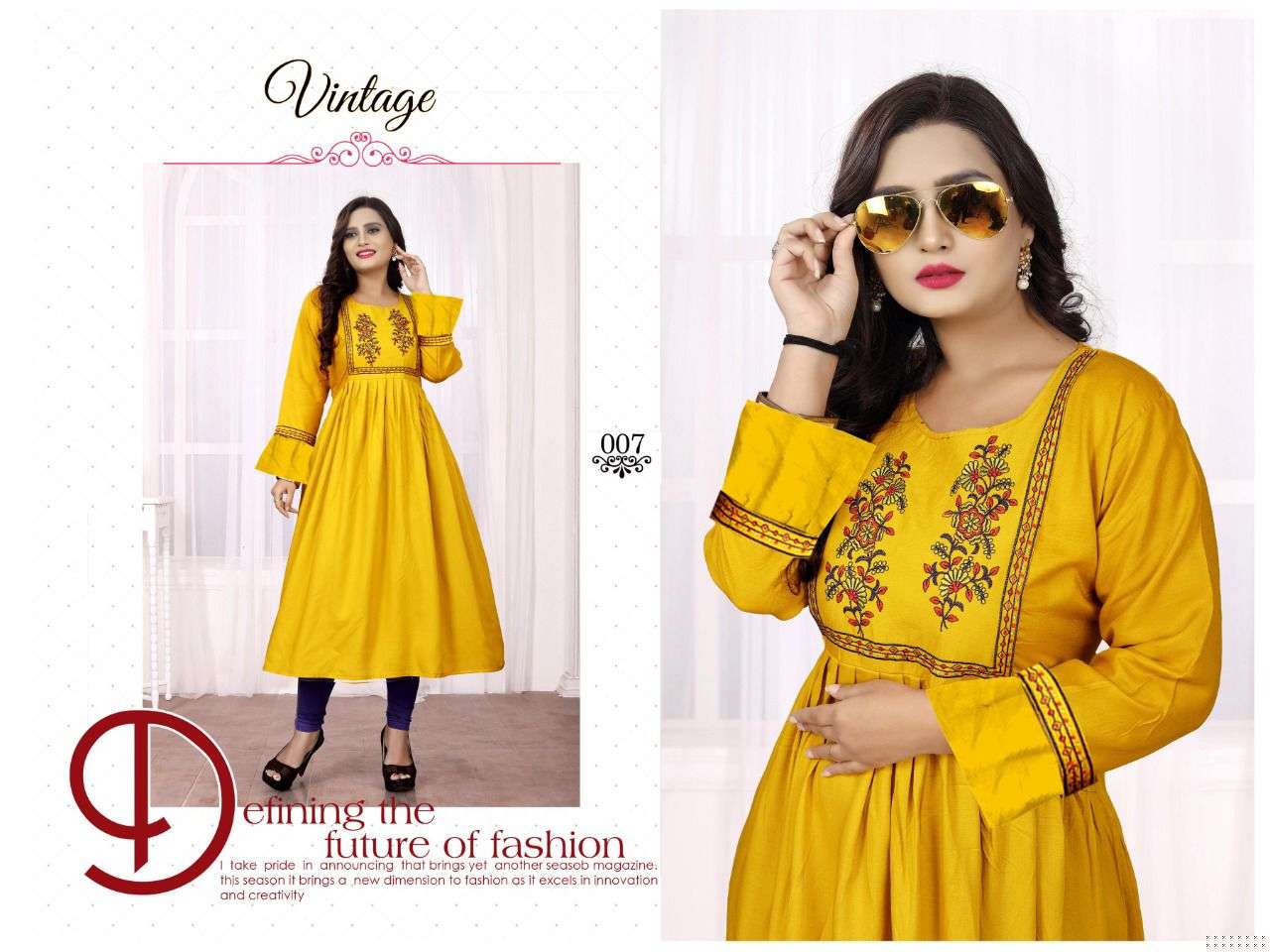 VINTAGE VOL-6 BY AAGYA 001 TO 008 SERIES DESIGNER STYLISH FANCY COLORFUL BEAUTIFUL PARTY WEAR & ETHNIC WEAR COLLECTION RAYON EMBROIDERY KURTIS AT WHOLESALE PRICE
