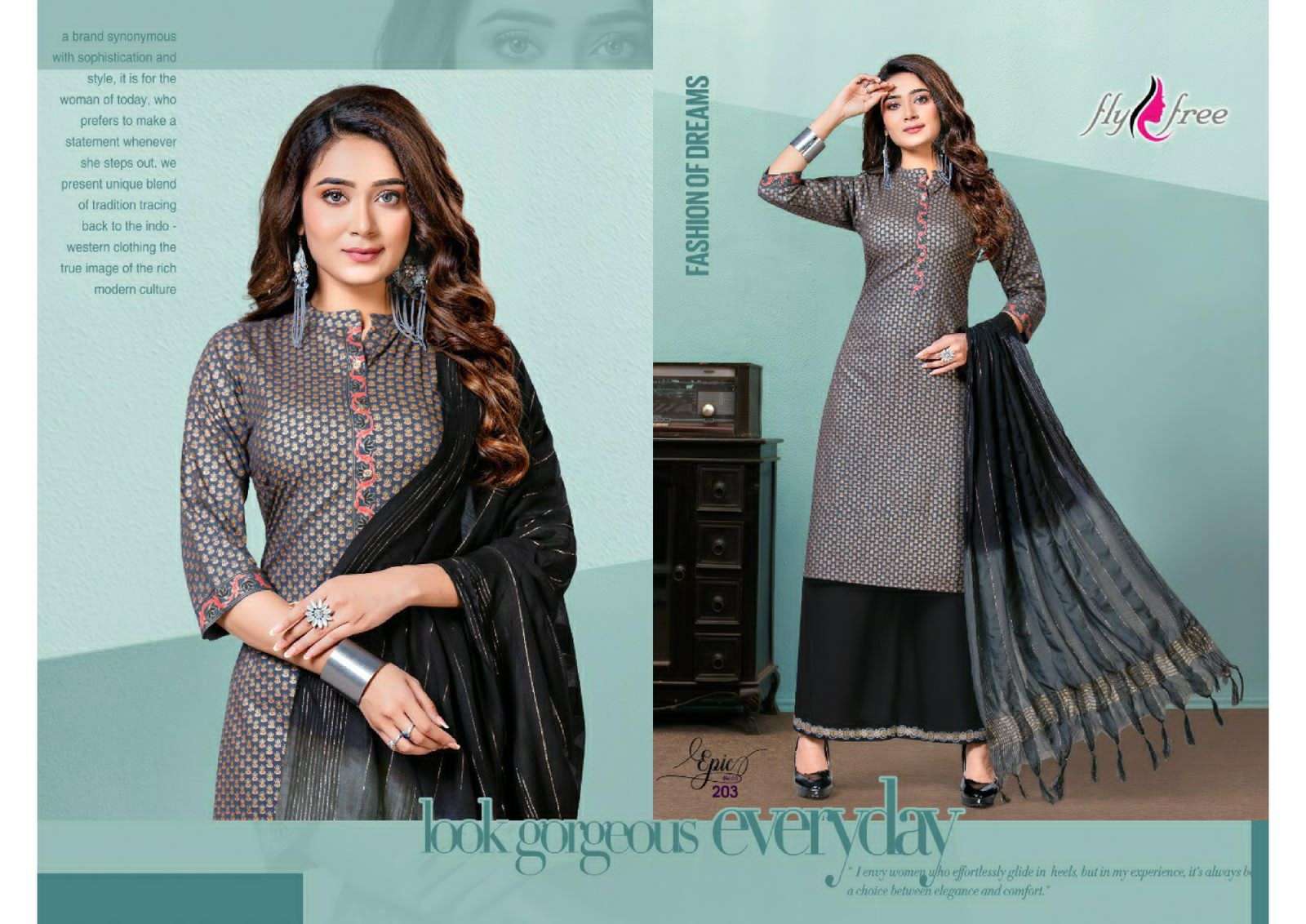EPIC VOL-2 BY FLY FREE 201 TO 206 SERIES BEAUTIFUL SUITS COLORFUL STYLISH FANCY CASUAL WEAR & ETHNIC WEAR RAYON PRINT DRESSES AT WHOLESALE PRICE