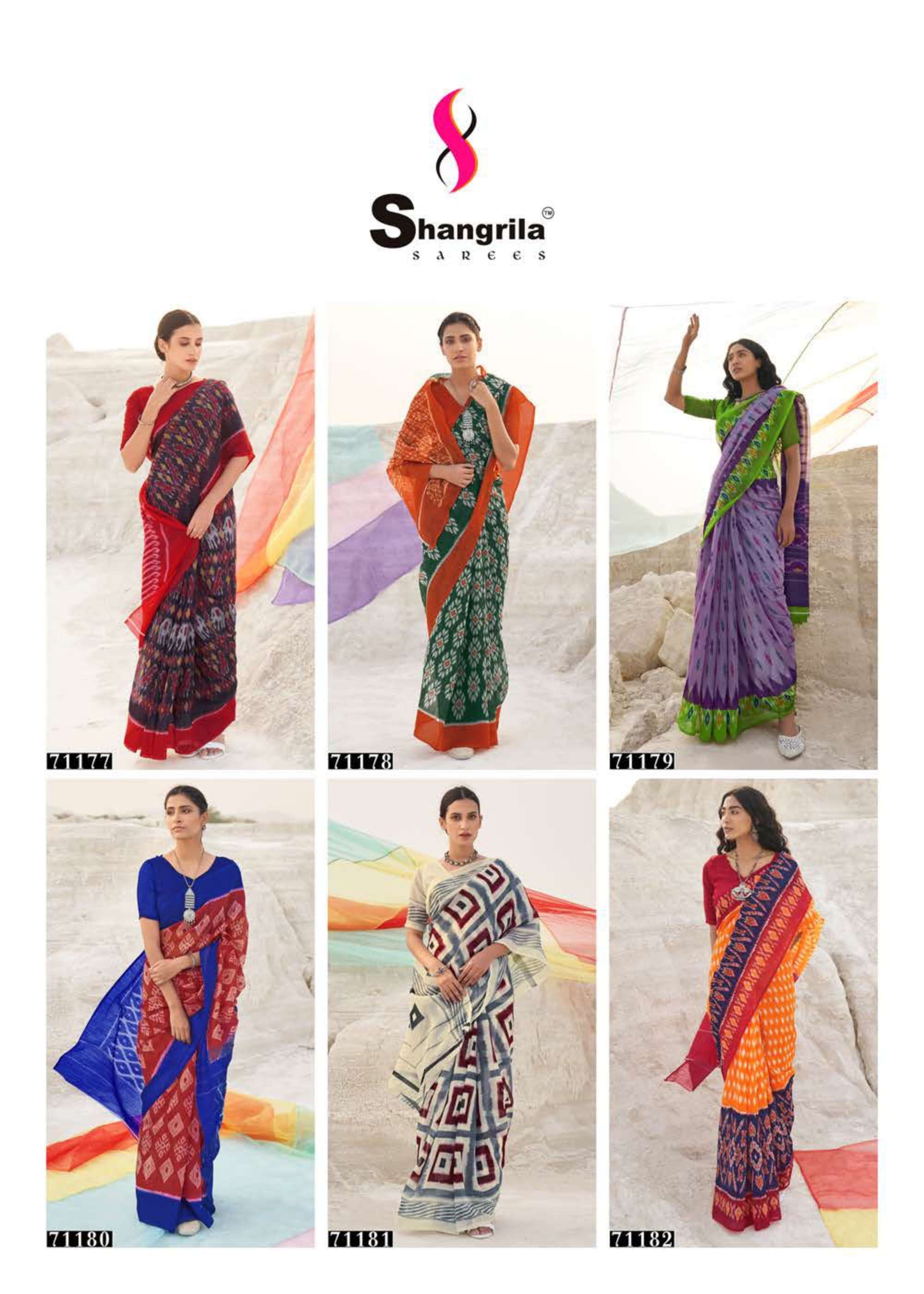 MULMUL COTTON VOL-2 BY SHANGRILA 71171 TO 71182 SERIES INDIAN TRADITIONAL WEAR COLLECTION BEAUTIFUL STYLISH FANCY COLORFUL PARTY WEAR & OCCASIONAL WEAR COTTON PRINTED SAREES AT WHOLESALE PRICE