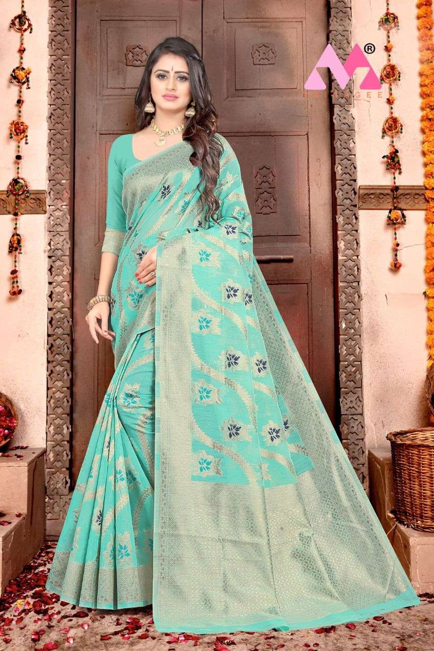 RAJA BY VAIRAGEE 101 TO 106 SERIES INDIAN TRADITIONAL WEAR COLLECTION BEAUTIFUL STYLISH FANCY COLORFUL PARTY WEAR & OCCASIONAL WEAR CHANDERI COTTON SAREES AT WHOLESALE PRICE