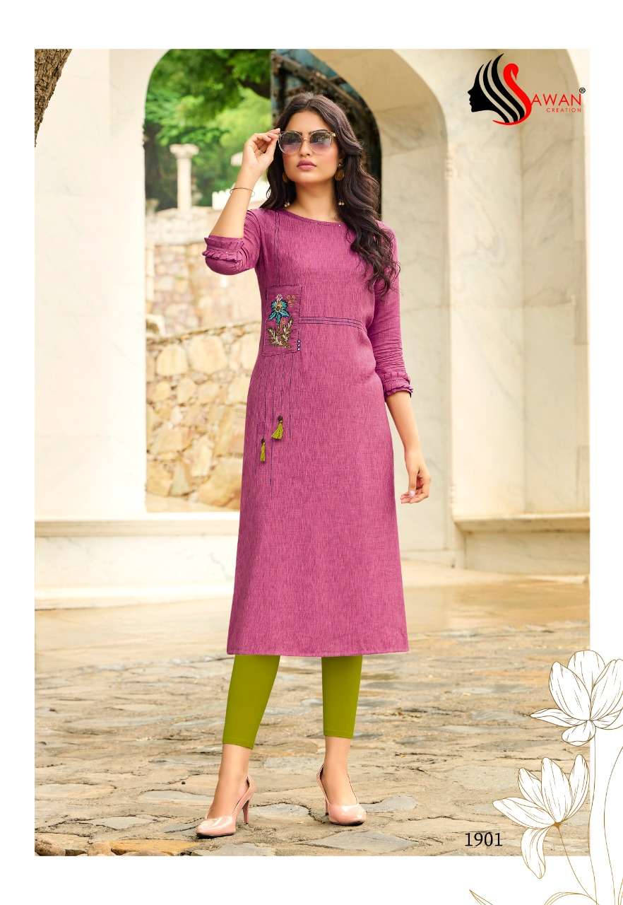 HONEY VOL-19 BY SAWAN CREATION 1901 TO 1912 SERIES DESIGNER STYLISH FANCY COLORFUL BEAUTIFUL PARTY WEAR & ETHNIC WEAR COLLECTION RAYON EMBROIDERY KURTIS AT WHOLESALE PRICE