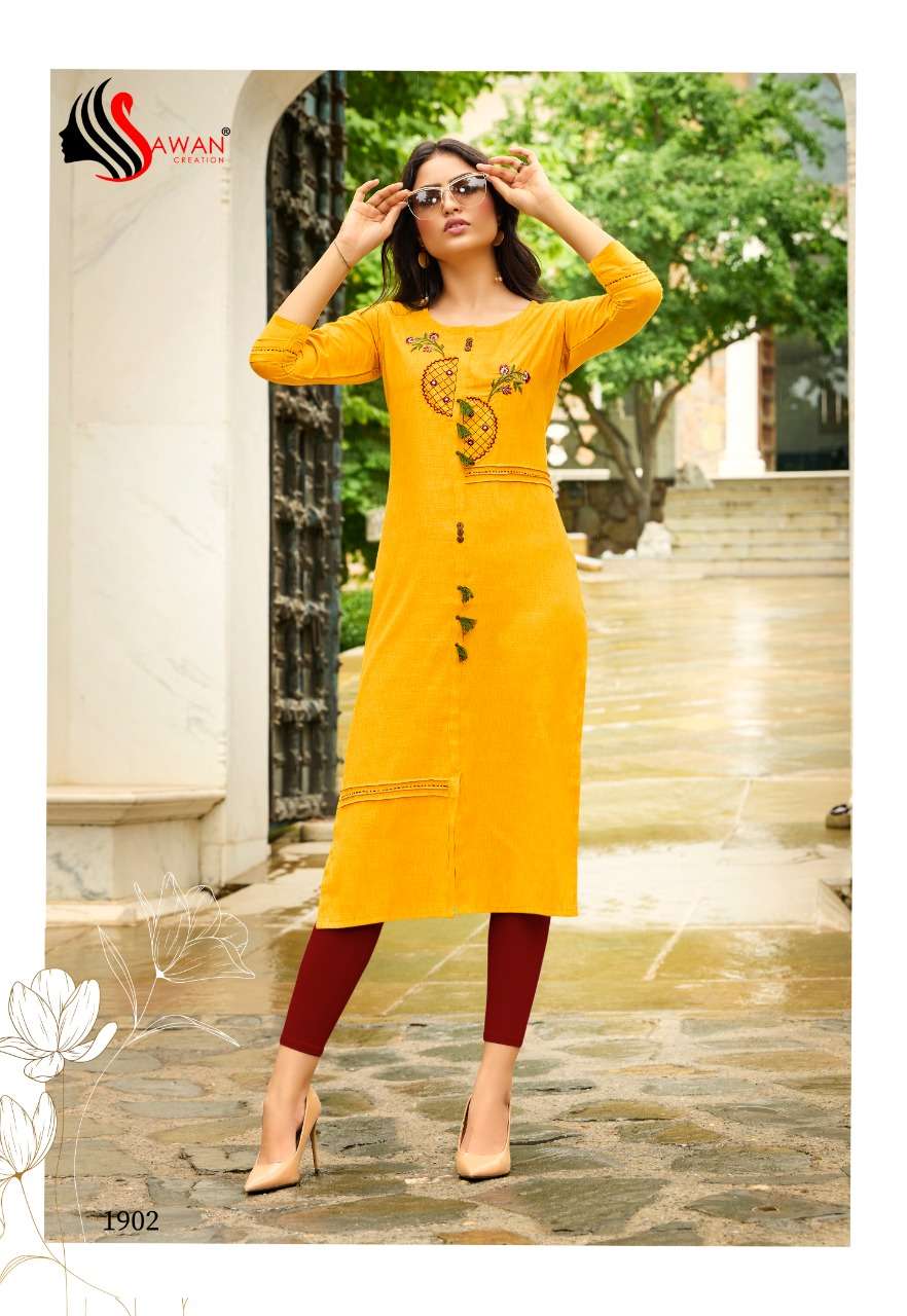 HONEY VOL-19 BY SAWAN CREATION 1901 TO 1912 SERIES DESIGNER STYLISH FANCY COLORFUL BEAUTIFUL PARTY WEAR & ETHNIC WEAR COLLECTION RAYON EMBROIDERY KURTIS AT WHOLESALE PRICE