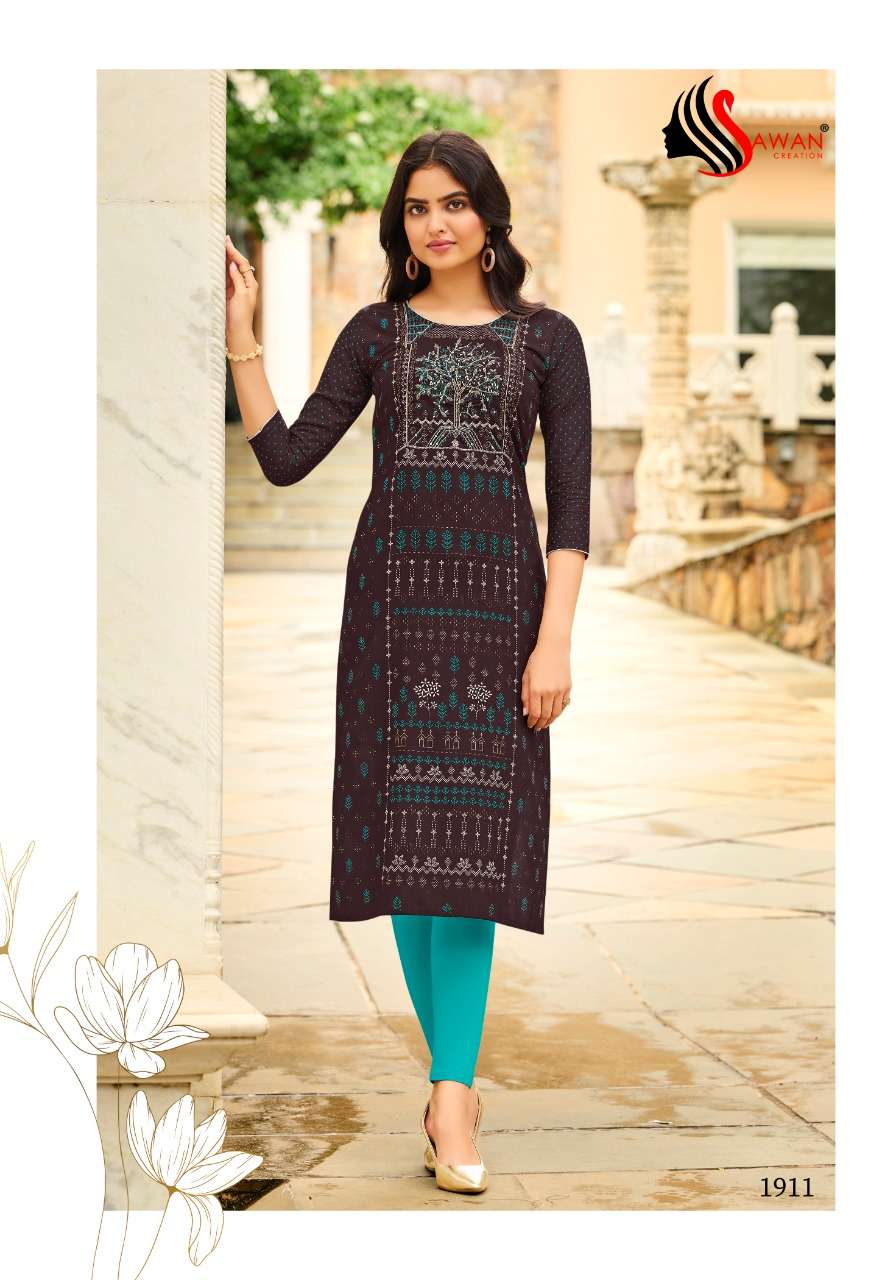HONEY VOL-19 BY SAWAN CREATION 1901 TO 1912 SERIES DESIGNER STYLISH FANCY COLORFUL BEAUTIFUL PARTY WEAR & ETHNIC WEAR COLLECTION RAYON EMBROIDERY KURTIS AT WHOLESALE PRICE