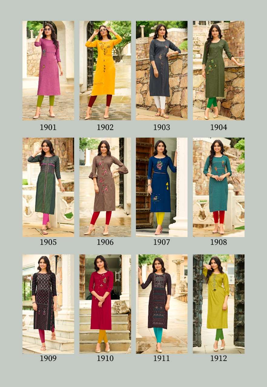 HONEY VOL-19 BY SAWAN CREATION 1901 TO 1912 SERIES DESIGNER STYLISH FANCY COLORFUL BEAUTIFUL PARTY WEAR & ETHNIC WEAR COLLECTION RAYON EMBROIDERY KURTIS AT WHOLESALE PRICE