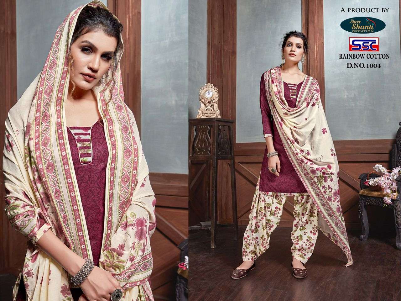 RAINBOW COTTON BY SHREE SHANTI CREAYION 1001 TO 1010 SERIES BEAUTIFUL STYLISH SHARARA SUITS FANCY COLORFUL CASUAL WEAR & ETHNIC WEAR & READY TO WEAR HEAVY COTTON PRINTED DRESSES AT WHOLESALE PRICE
