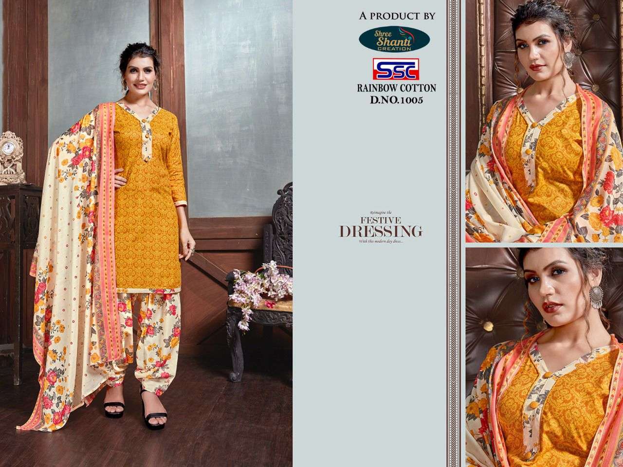 RAINBOW COTTON BY SHREE SHANTI CREAYION 1001 TO 1010 SERIES BEAUTIFUL STYLISH SHARARA SUITS FANCY COLORFUL CASUAL WEAR & ETHNIC WEAR & READY TO WEAR HEAVY COTTON PRINTED DRESSES AT WHOLESALE PRICE