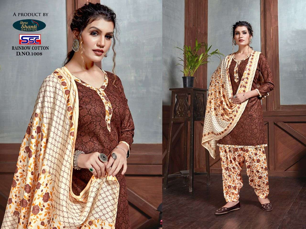 RAINBOW COTTON BY SHREE SHANTI CREAYION 1001 TO 1010 SERIES BEAUTIFUL STYLISH SHARARA SUITS FANCY COLORFUL CASUAL WEAR & ETHNIC WEAR & READY TO WEAR HEAVY COTTON PRINTED DRESSES AT WHOLESALE PRICE