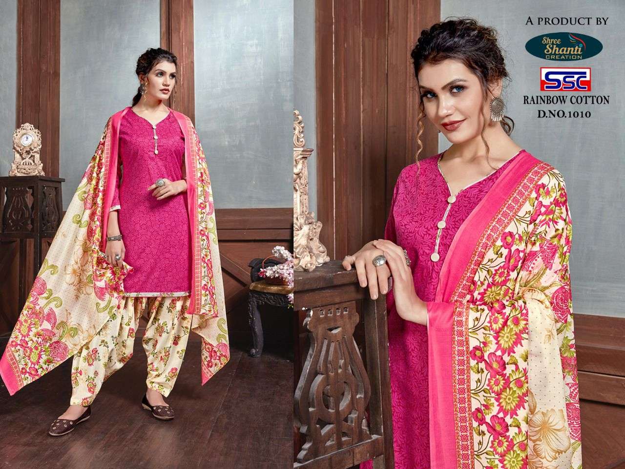 RAINBOW COTTON BY SHREE SHANTI CREAYION 1001 TO 1010 SERIES BEAUTIFUL STYLISH SHARARA SUITS FANCY COLORFUL CASUAL WEAR & ETHNIC WEAR & READY TO WEAR HEAVY COTTON PRINTED DRESSES AT WHOLESALE PRICE