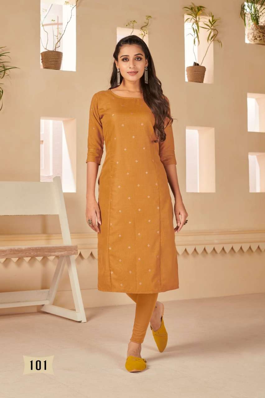 SUNDRI BY BANWERY FASHION 101 TO 107 SERIES DESIGNER STYLISH FANCY COLORFUL BEAUTIFUL PARTY WEAR & ETHNIC WEAR COLLECTION HEAVY COTTON SLUB KURTIS AT WHOLESALE PRICE