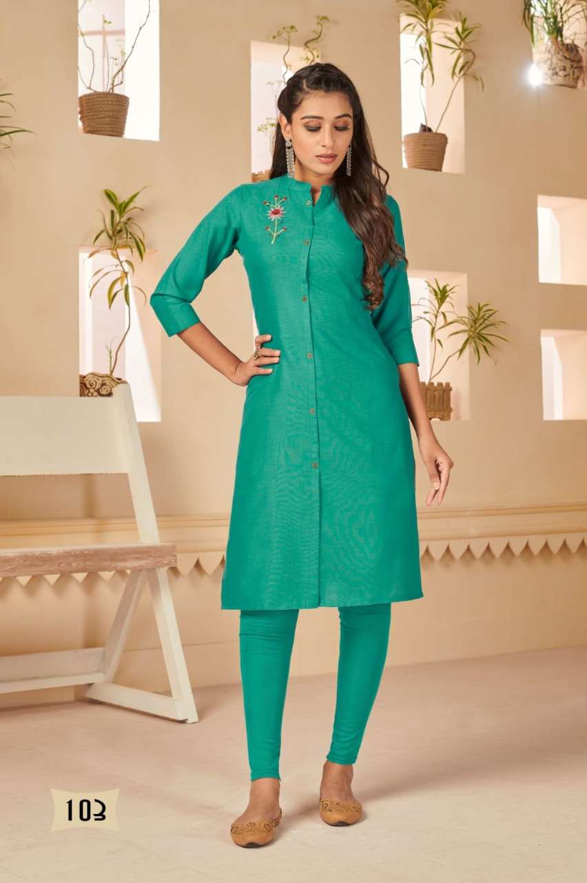 SUNDRI BY BANWERY FASHION 101 TO 107 SERIES DESIGNER STYLISH FANCY COLORFUL BEAUTIFUL PARTY WEAR & ETHNIC WEAR COLLECTION HEAVY COTTON SLUB KURTIS AT WHOLESALE PRICE