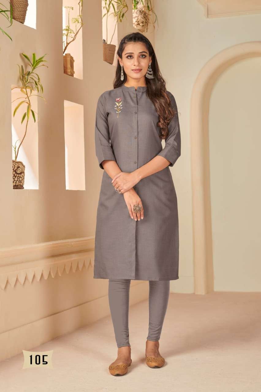 SUNDRI BY BANWERY FASHION 101 TO 107 SERIES DESIGNER STYLISH FANCY COLORFUL BEAUTIFUL PARTY WEAR & ETHNIC WEAR COLLECTION HEAVY COTTON SLUB KURTIS AT WHOLESALE PRICE