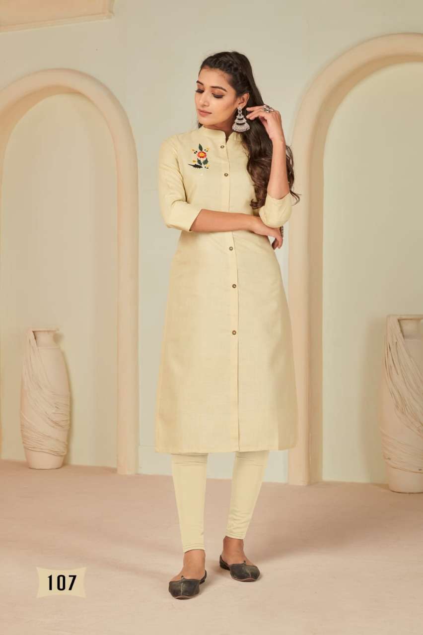 SUNDRI BY BANWERY FASHION 101 TO 107 SERIES DESIGNER STYLISH FANCY COLORFUL BEAUTIFUL PARTY WEAR & ETHNIC WEAR COLLECTION HEAVY COTTON SLUB KURTIS AT WHOLESALE PRICE