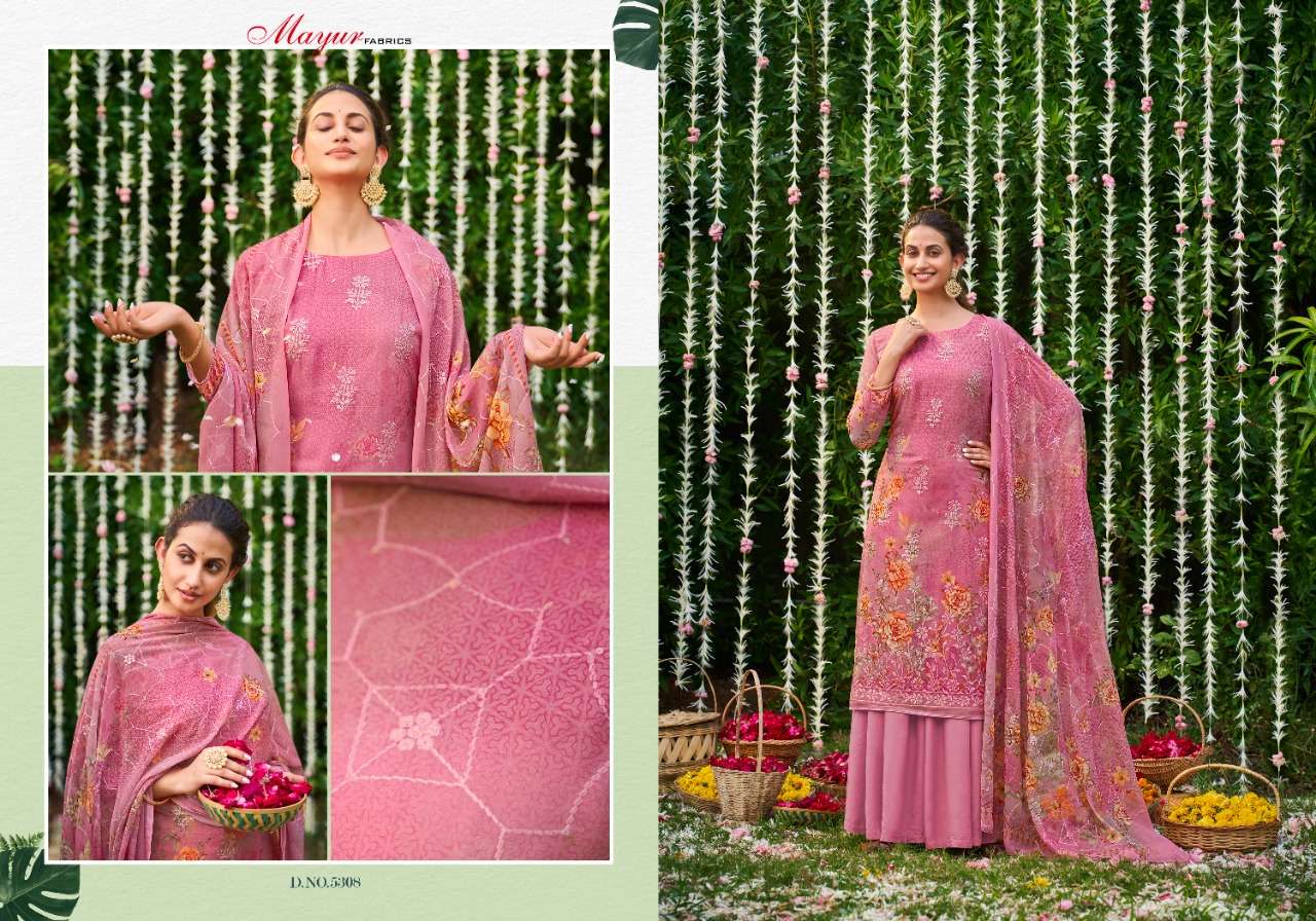 ZARNAA BY MAYUR FABRICS 5301 TO 5308 SERIES BEAUTIFUL STYLISH SHARARA SUITS FANCY COLORFUL CASUAL WEAR & ETHNIC WEAR & READY TO WEAR GEORGETTE DIGITAL PRINTED DRESSES AT WHOLESALE PRICE