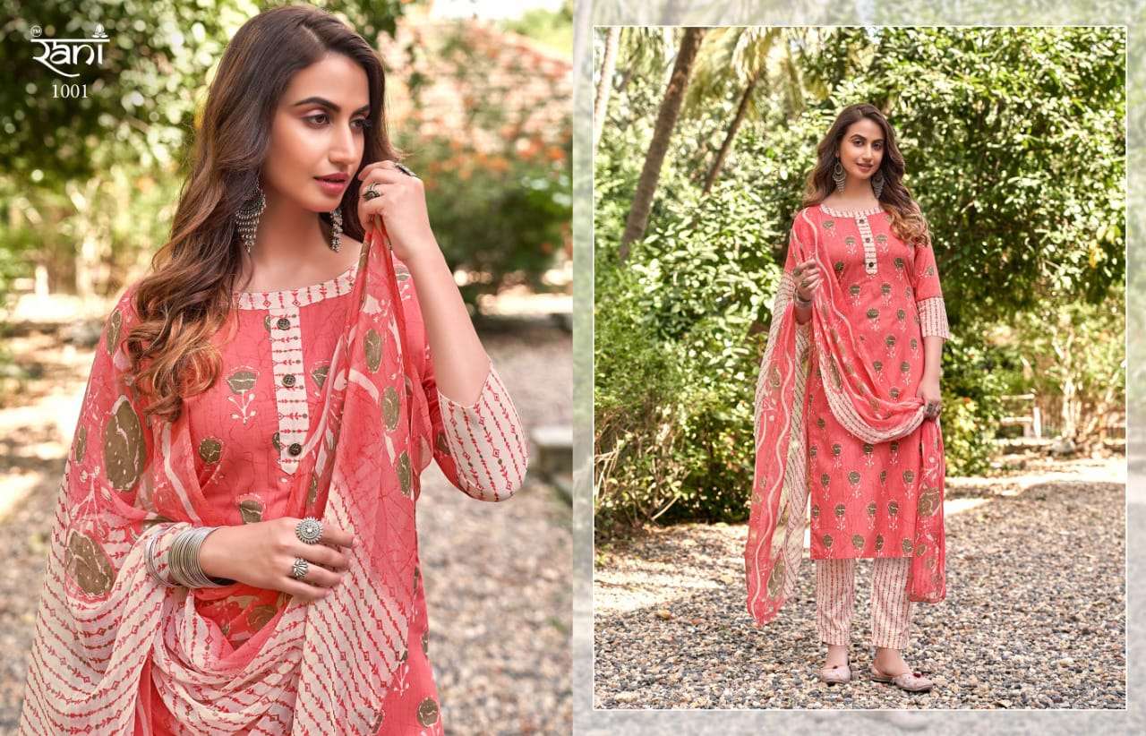 KASHVI BY RANI FASHION 1001 TO 1012 SERIES BEAUTIFUL STYLISH SUITS FANCY COLORFUL CASUAL WEAR & ETHNIC WEAR & READY TO WEAR PURE COTTON PRINTED DRESSES AT WHOLESALE PRICE
