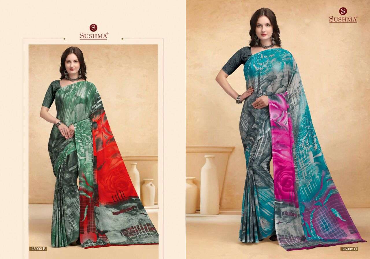 STYLE VOL-11 BY SUSHMA 25001-A TO 25005-C SERIES INDIAN TRADITIONAL WEAR COLLECTION BEAUTIFUL STYLISH FANCY COLORFUL PARTY WEAR & OCCASIONAL WEAR CREPE SAREES AT WHOLESALE PRICE
