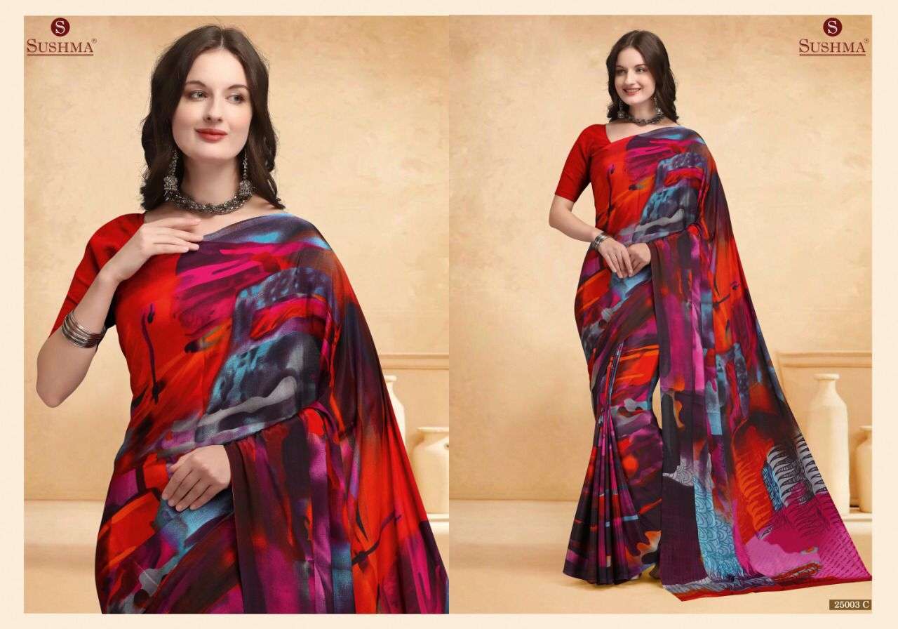 STYLE VOL-11 BY SUSHMA 25001-A TO 25005-C SERIES INDIAN TRADITIONAL WEAR COLLECTION BEAUTIFUL STYLISH FANCY COLORFUL PARTY WEAR & OCCASIONAL WEAR CREPE SAREES AT WHOLESALE PRICE