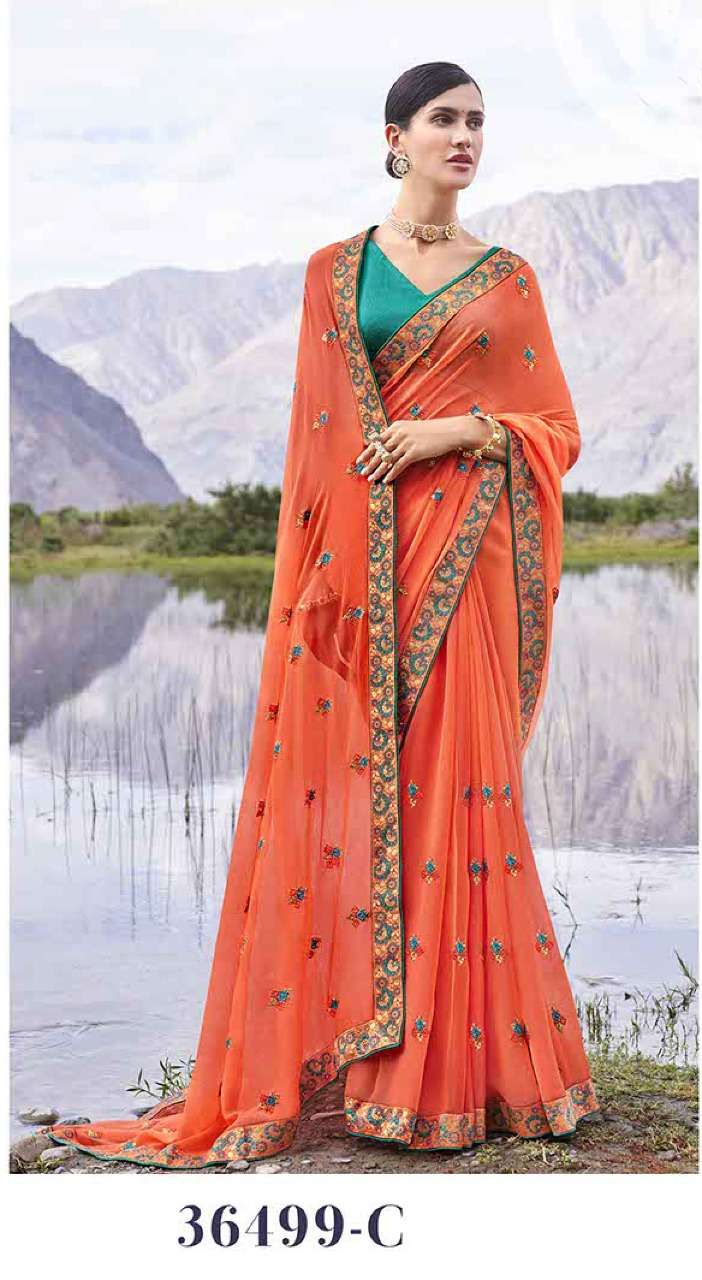 LAVANYA BY ANUSHREE 36499-A TO 36499-H SERIES INDIAN TRADITIONAL WEAR COLLECTION BEAUTIFUL STYLISH FANCY COLORFUL PARTY WEAR & OCCASIONAL WEAR GEORGETTE SAREES AT WHOLESALE PRICE