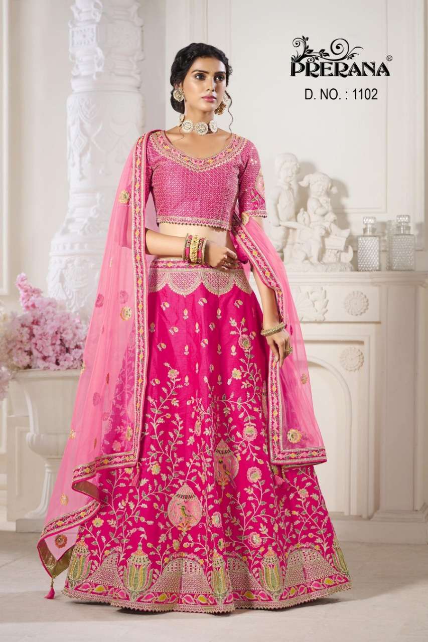 PRERANA 1101 SERIES BY PRERANA DESIGNER BEAUTIFUL NAVRATRI COLLECTION OCCASIONAL WEAR & PARTY WEAR SILK LEHENGAS AT WHOLESALE PRICE