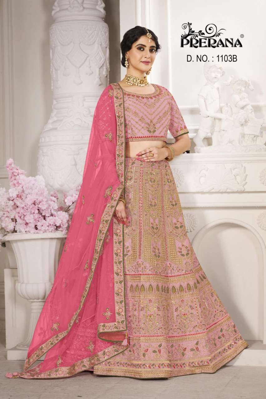 PRERANA 1101 SERIES BY PRERANA DESIGNER BEAUTIFUL NAVRATRI COLLECTION OCCASIONAL WEAR & PARTY WEAR SILK LEHENGAS AT WHOLESALE PRICE