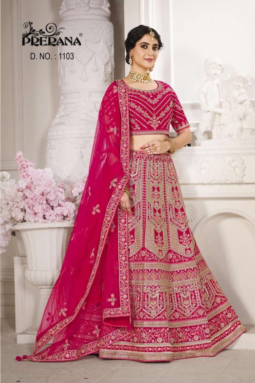 PRERANA 1101 SERIES BY PRERANA DESIGNER BEAUTIFUL NAVRATRI COLLECTION OCCASIONAL WEAR & PARTY WEAR SILK LEHENGAS AT WHOLESALE PRICE