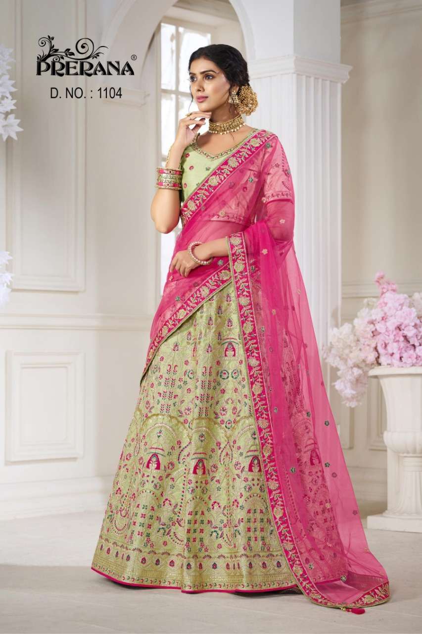 PRERANA 1101 SERIES BY PRERANA DESIGNER BEAUTIFUL NAVRATRI COLLECTION OCCASIONAL WEAR & PARTY WEAR SILK LEHENGAS AT WHOLESALE PRICE