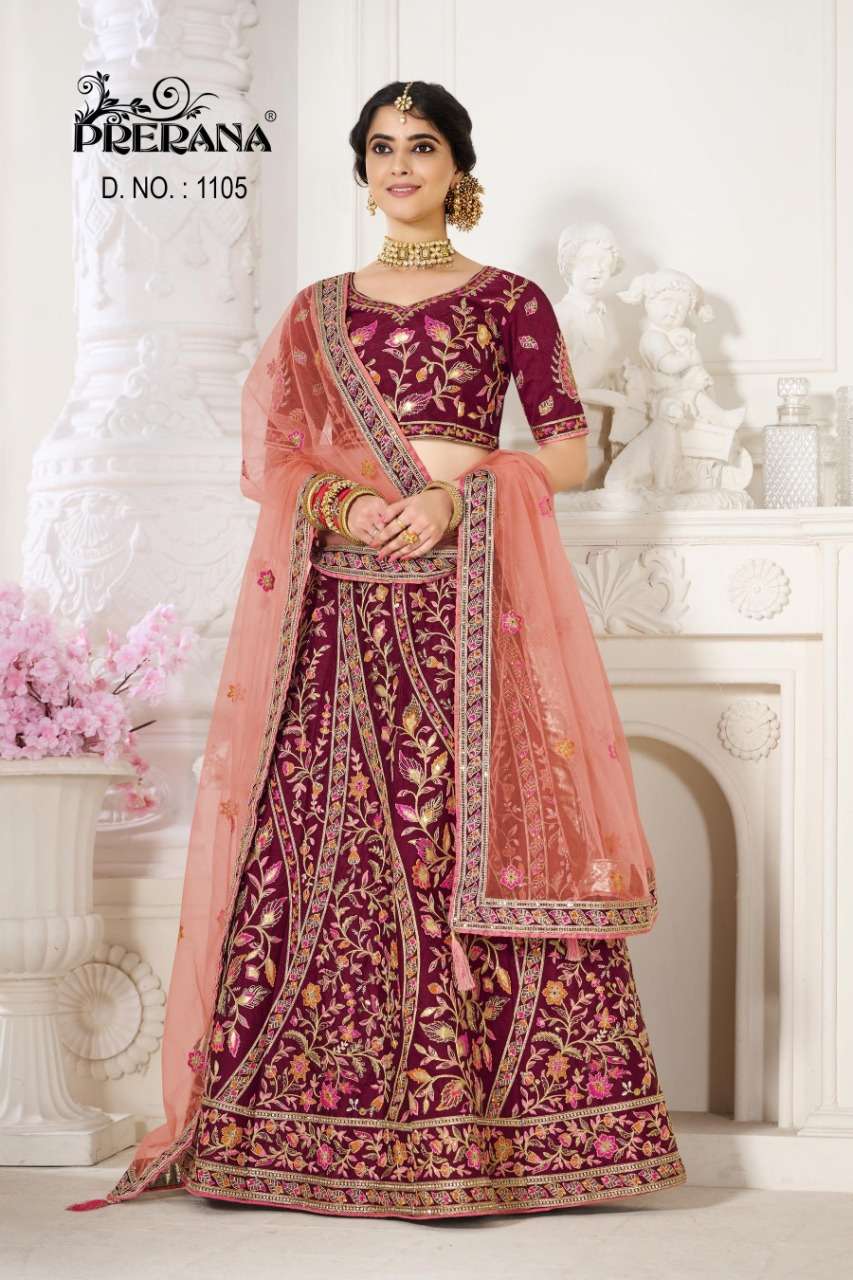 PRERANA 1101 SERIES BY PRERANA DESIGNER BEAUTIFUL NAVRATRI COLLECTION OCCASIONAL WEAR & PARTY WEAR SILK LEHENGAS AT WHOLESALE PRICE