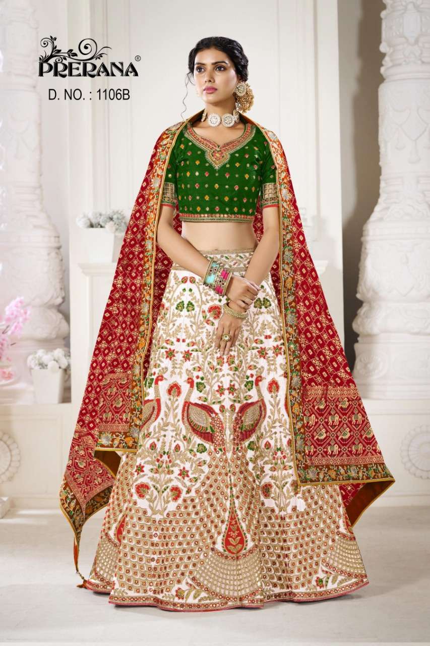 PRERANA 1101 SERIES BY PRERANA DESIGNER BEAUTIFUL NAVRATRI COLLECTION OCCASIONAL WEAR & PARTY WEAR SILK LEHENGAS AT WHOLESALE PRICE