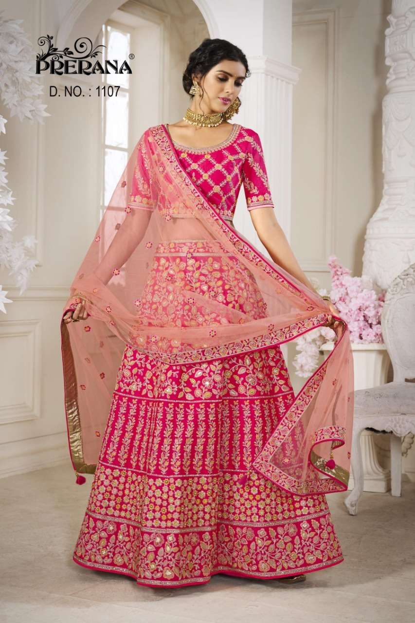 PRERANA 1101 SERIES BY PRERANA DESIGNER BEAUTIFUL NAVRATRI COLLECTION OCCASIONAL WEAR & PARTY WEAR SILK LEHENGAS AT WHOLESALE PRICE