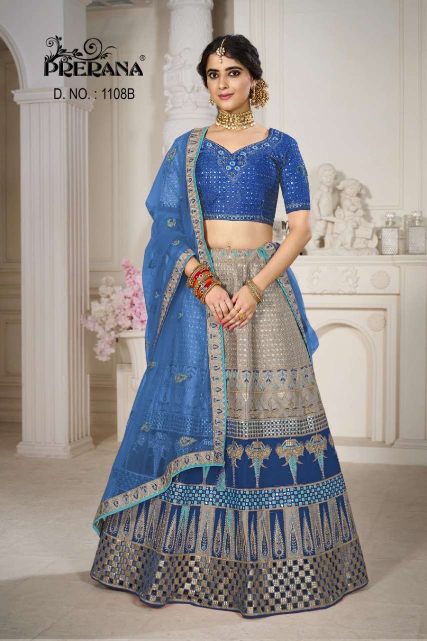 PRERANA 1101 SERIES BY PRERANA DESIGNER BEAUTIFUL NAVRATRI COLLECTION OCCASIONAL WEAR & PARTY WEAR SILK LEHENGAS AT WHOLESALE PRICE