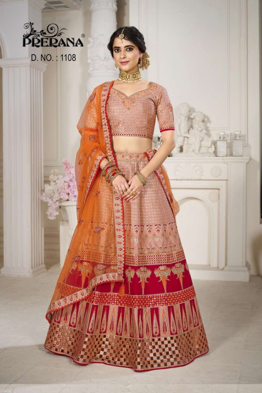 PRERANA 1101 SERIES BY PRERANA DESIGNER BEAUTIFUL NAVRATRI COLLECTION OCCASIONAL WEAR & PARTY WEAR SILK LEHENGAS AT WHOLESALE PRICE