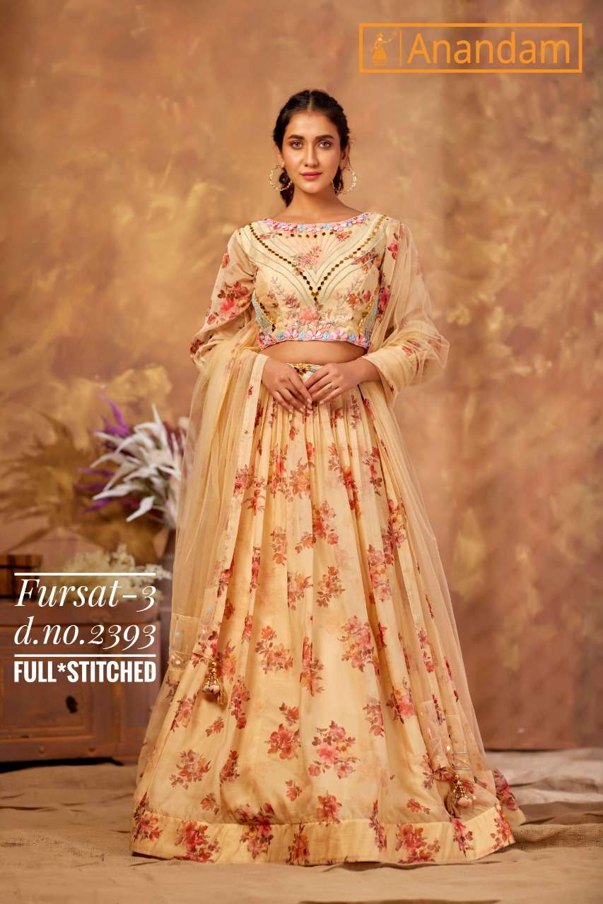 FURSAT VOL-3 BY ANANDAM 2393 TO 2395 SERIES INDIAN TRADITIONAL BEAUTIFUL STYLISH DESIGNER BANARASI SILK JACQUARD EMBROIDERED PARTY WEAR ORGANZA LEHENGAS AT WHOLESALE PRICE