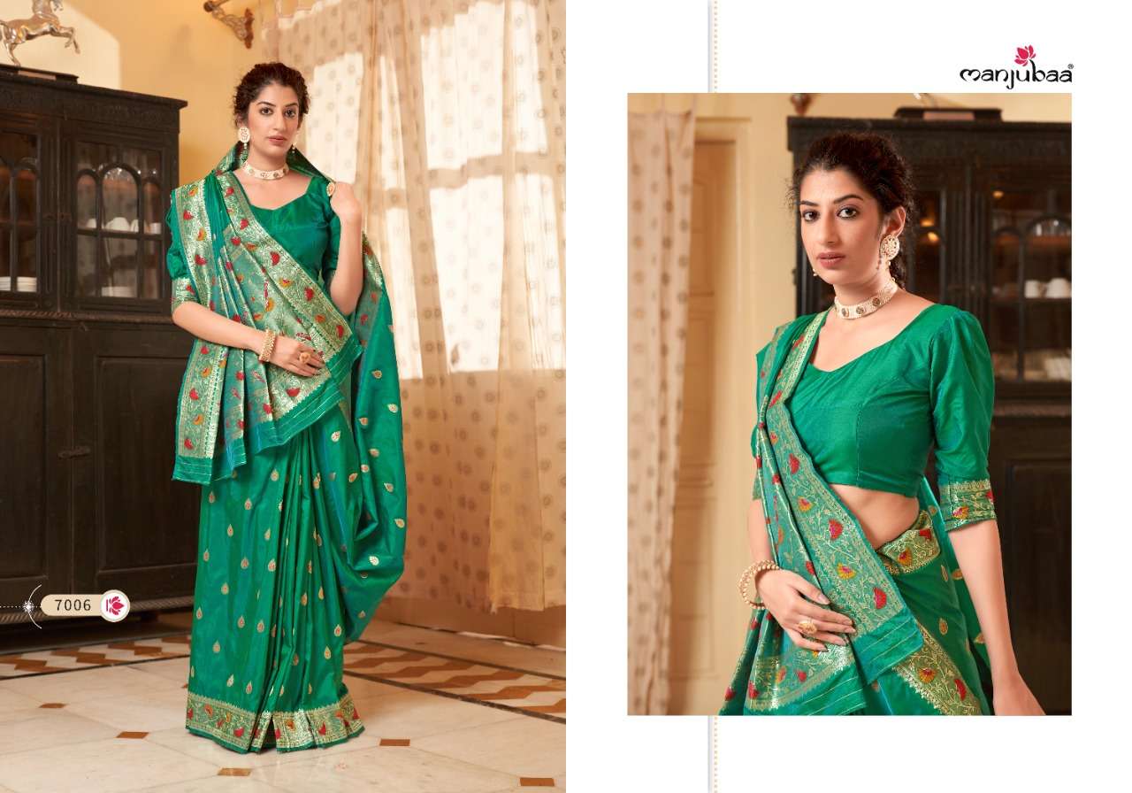 MOKSHA PAITHANI BY MANJUBAA CLOTHING 7001 TO 7006 SERIES INDIAN TRADITIONAL WEAR COLLECTION BEAUTIFUL STYLISH FANCY COLORFUL PARTY WEAR & OCCASIONAL WEAR SILK SAREES AT WHOLESALE PRICE