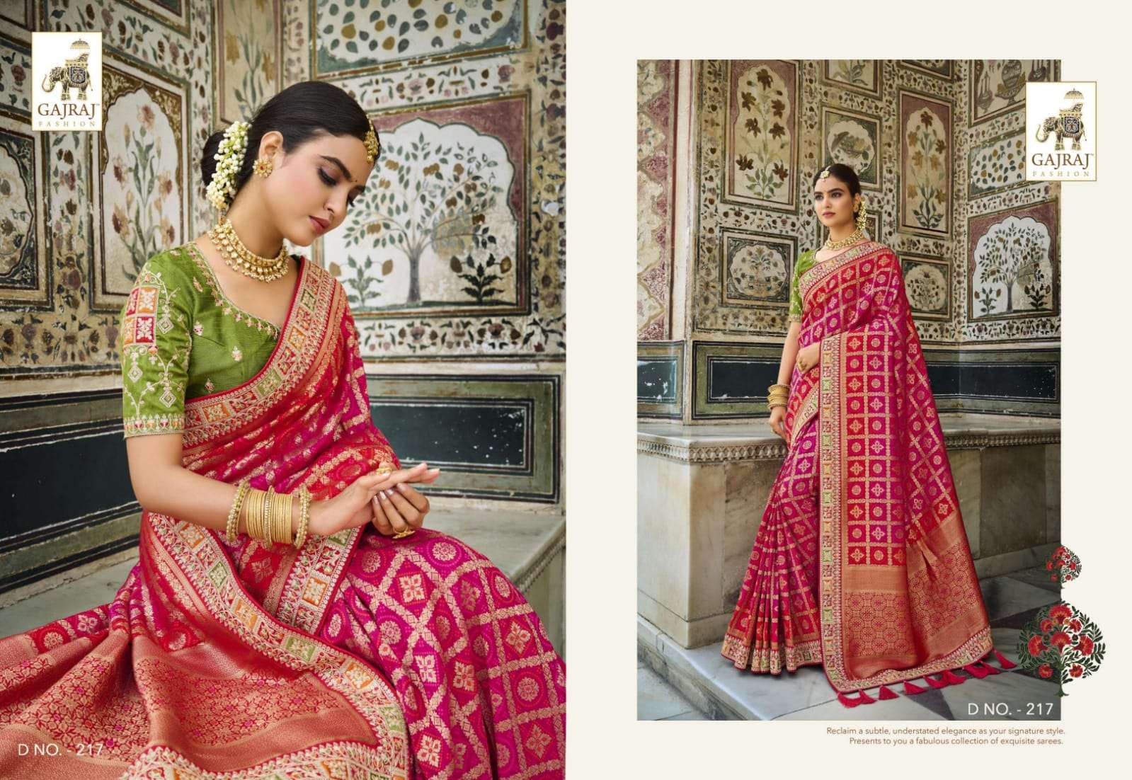 GAJRAJ 207 SERIES BY GAJRAJ FASHION 207 TO 218 SERIES INDIAN TRADITIONAL WEAR COLLECTION BEAUTIFUL STYLISH FANCY COLORFUL PARTY WEAR & OCCASIONAL WEAR SILK SAREES AT WHOLESALE PRICE