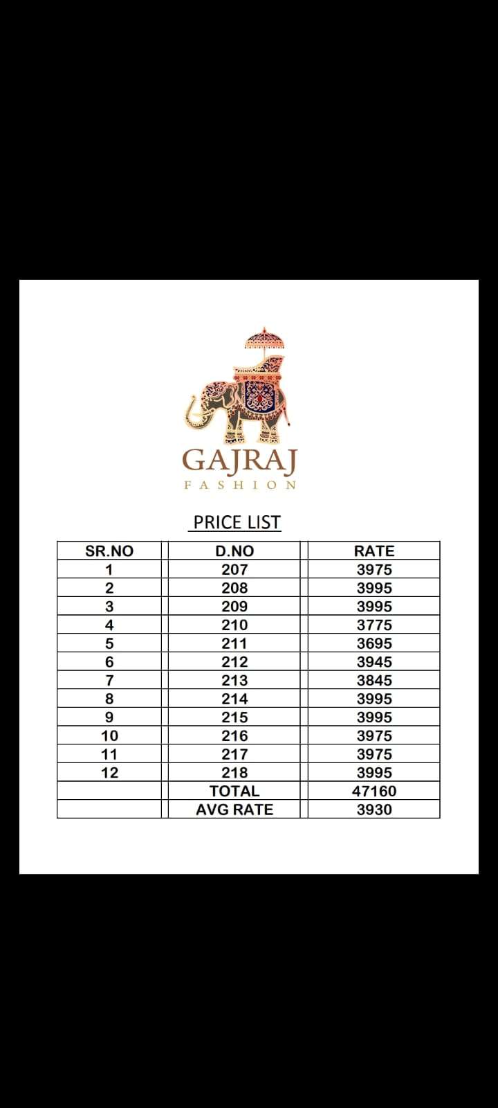 GAJRAJ 207 SERIES BY GAJRAJ FASHION 207 TO 218 SERIES INDIAN TRADITIONAL WEAR COLLECTION BEAUTIFUL STYLISH FANCY COLORFUL PARTY WEAR & OCCASIONAL WEAR SILK SAREES AT WHOLESALE PRICE