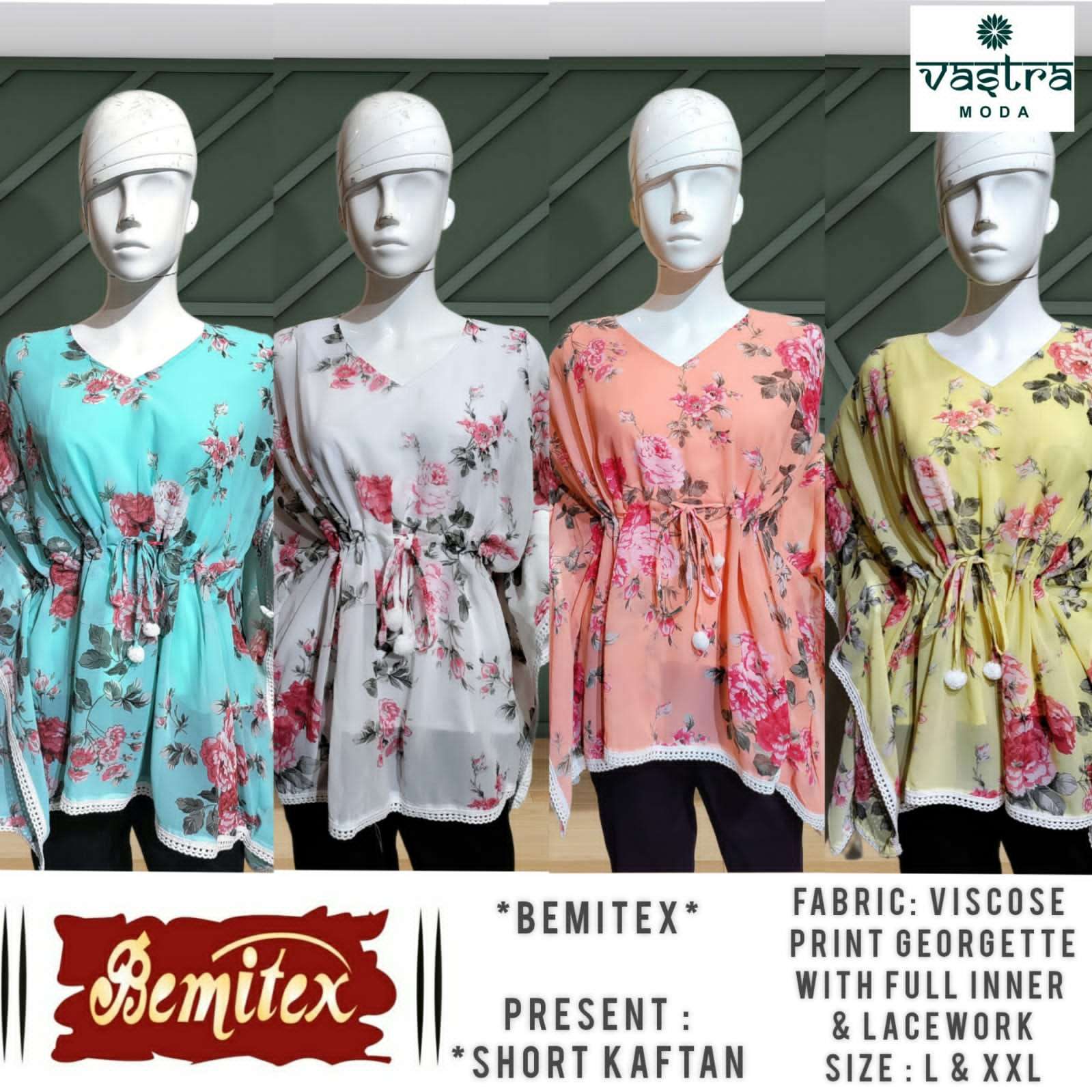 SHORT KAFTAAN VOL-3 BY BEMITEX 301 TO 304 SERIES BEAUTIFUL STYLISH FANCY COLORFUL CASUAL WEAR & ETHNIC WEAR VISCOSE GEORGETTE PRINT TOPS AT WHOLESALE PRICE