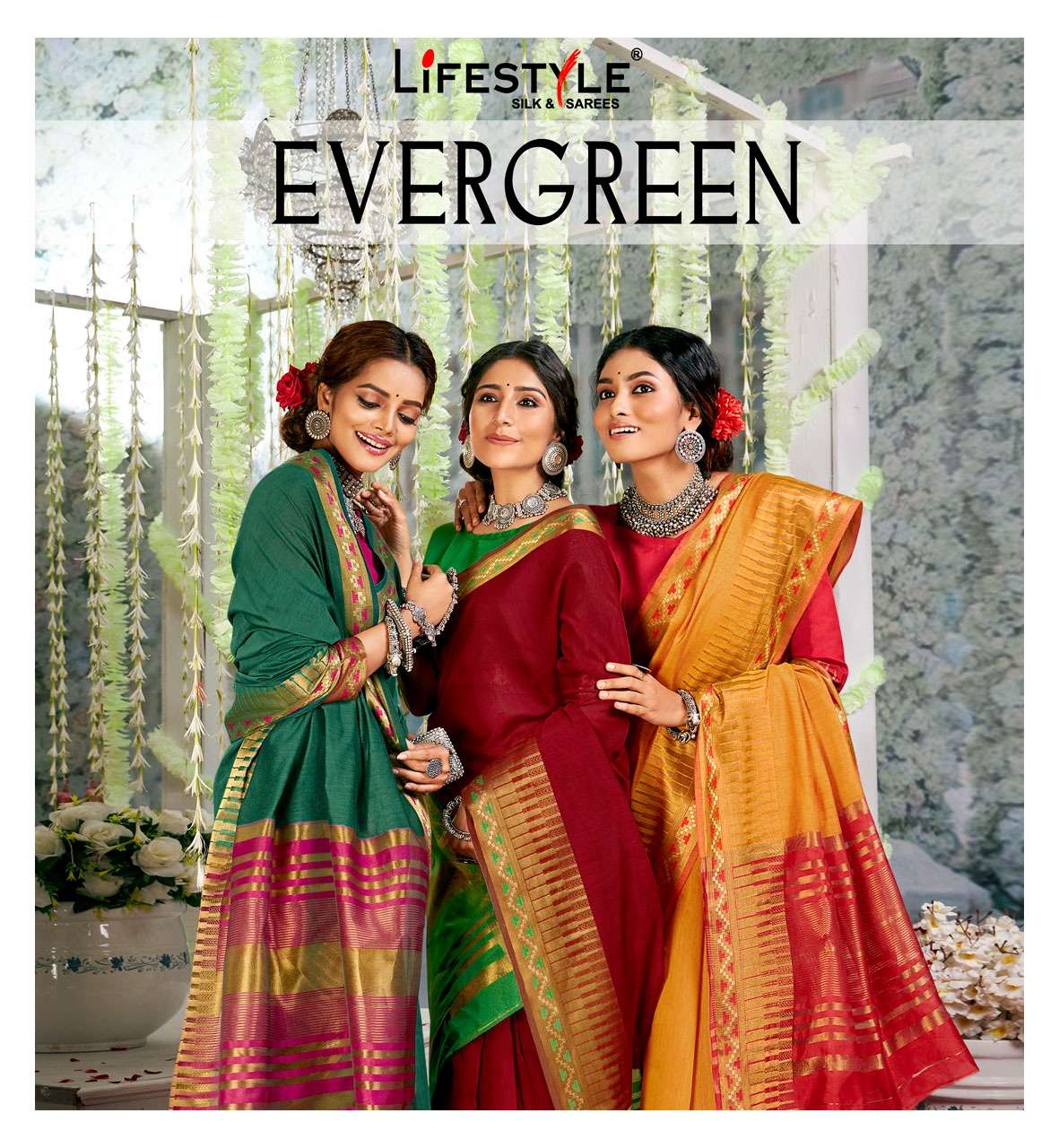 EVERGREEN BY LIFESTYLE 78441 TO 78446 SERIES INDIAN TRADITIONAL WEAR COLLECTION BEAUTIFUL STYLISH FANCY COLORFUL PARTY WEAR & OCCASIONAL WEAR CHANDERI SAREES AT WHOLESALE PRICE