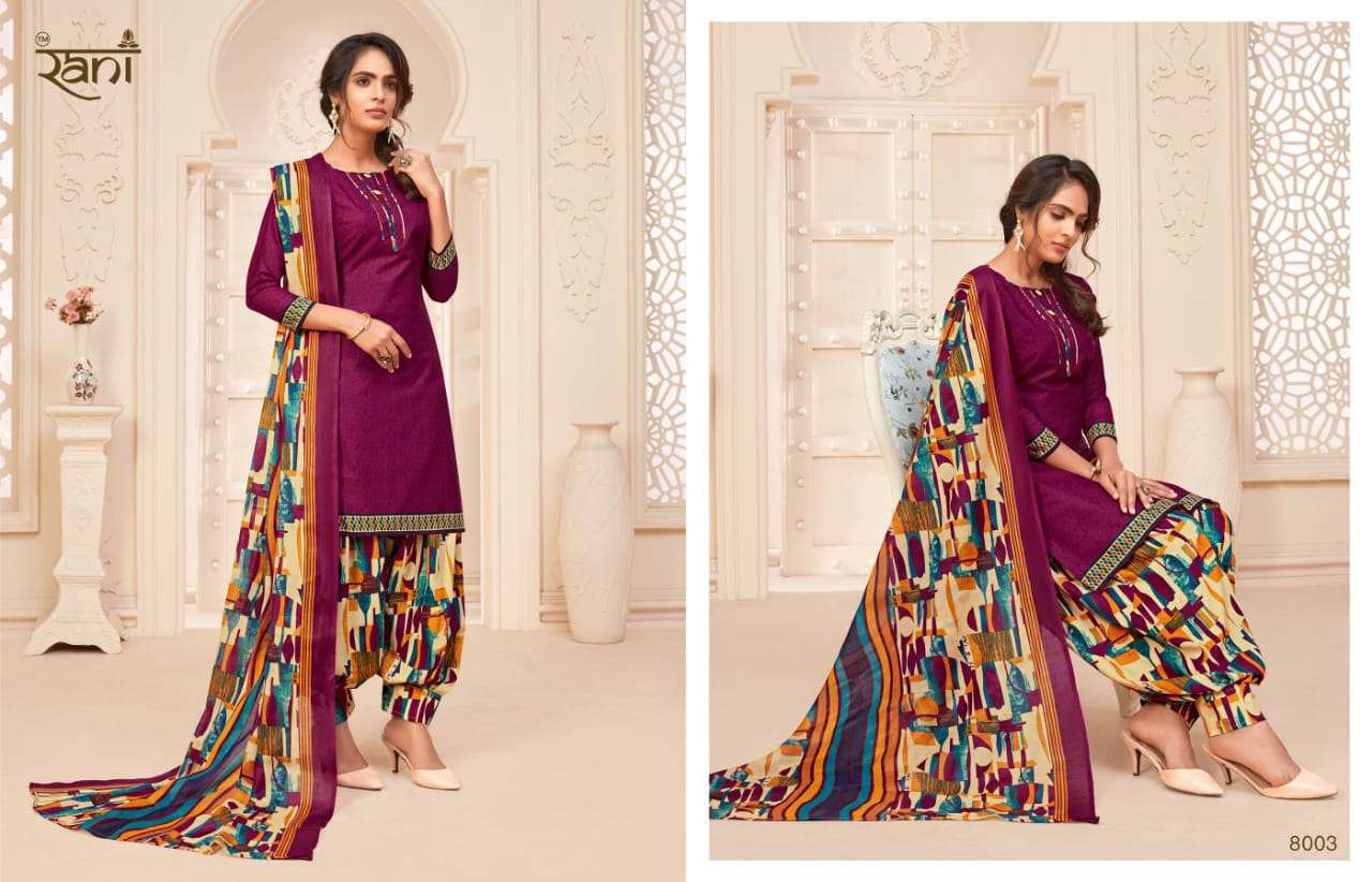 JHANVI BY RANI FASHION 8001 TO 8015 SERIES BEAUTIFUL PATIYALA SUITS COLORFUL STYLISH FANCY CASUAL WEAR & ETHNIC WEAR SOFT COTTON PRINT DRESSES AT WHOLESALE PRICE
