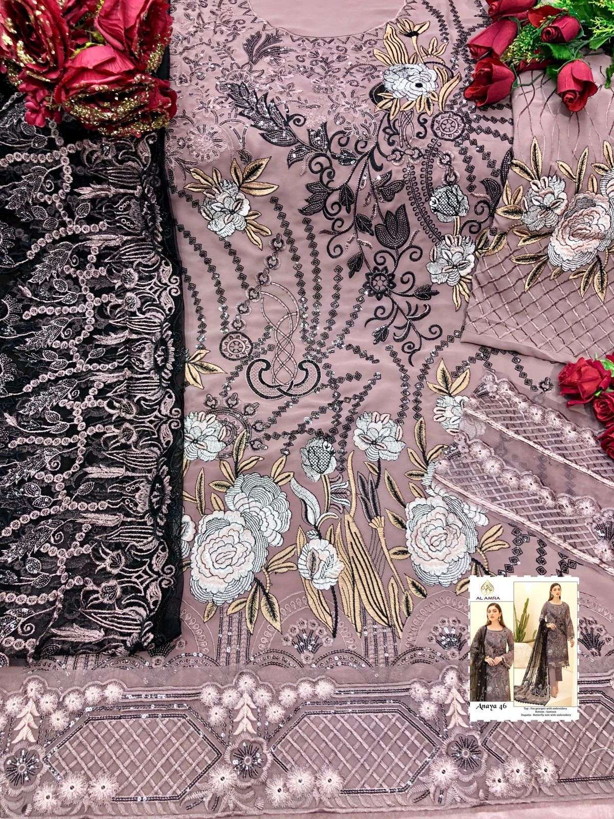 ANAYA 46 BY AL AMRA PAKISTANI SUITS BEAUTIFUL FANCY COLORFUL STYLISH PARTY WEAR & OCCASIONAL WEAR FAUX GEORGETTE EMBROIDERY DRESSES AT WHOLESALE PRICE