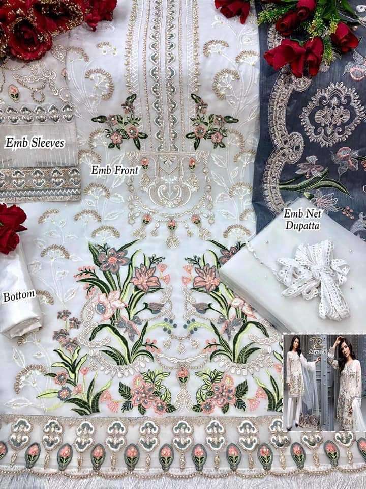 AAYRA 16 BY LAAIBAH DESIGNER BEAUTIFUL PAKISTANI SUITS COLORFUL STYLISH FANCY CASUAL WEAR & ETHNIC WEAR FAUX GEORGETTE EMBROIDERED DRESSES AT WHOLESALE PRICE