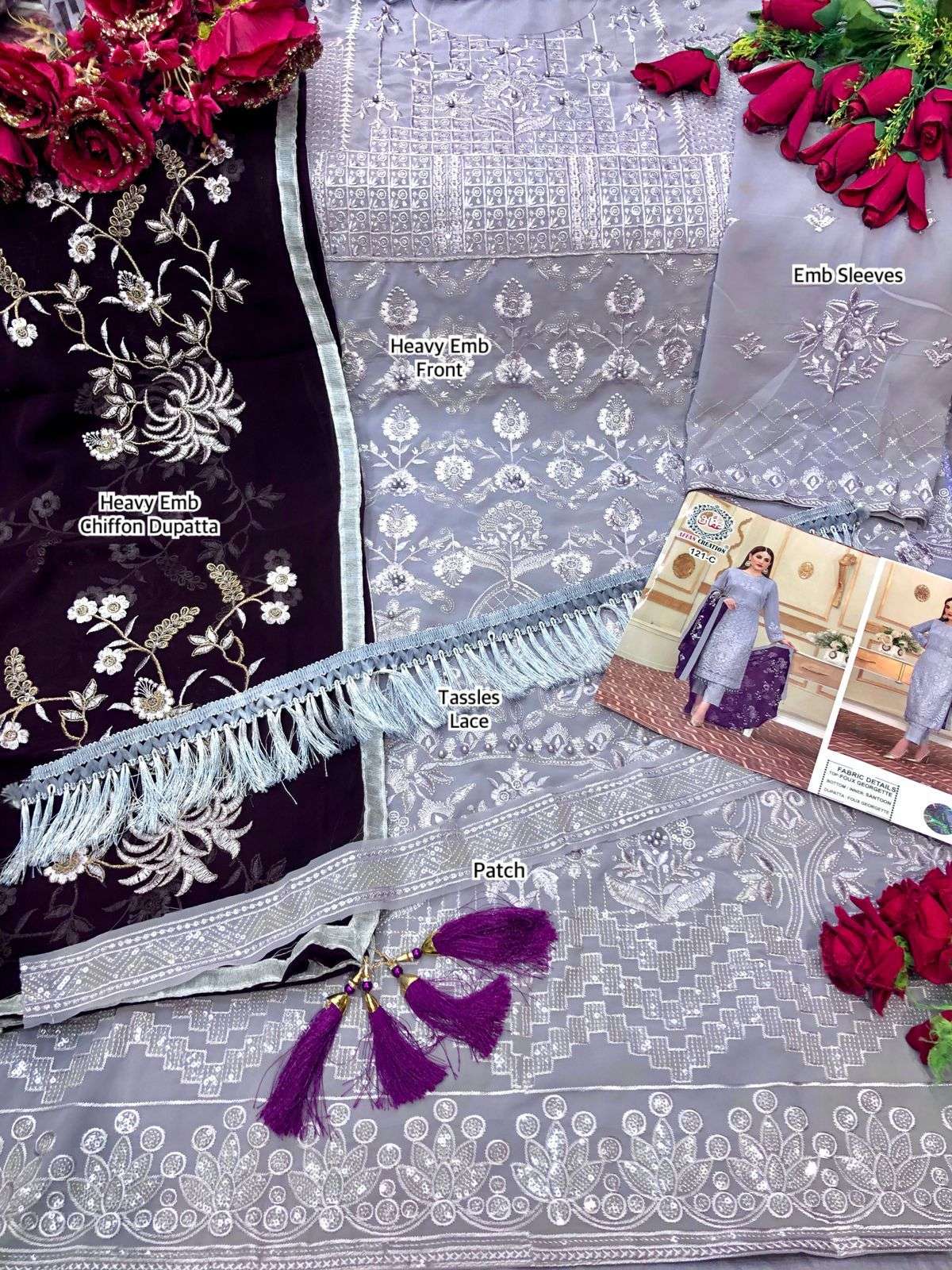 AFFAN CREATION HIT DESIGN 121 COLOURS BY AFFAN CREATION 121-A TO 121-C SERIES BEAUTIFUL STYLISH PAKISATNI SUITS FANCY COLORFUL CASUAL WEAR & ETHNIC WEAR & READY TO WEAR HEAVY FAUX GEORGETTE WITH EMBROIDERY DRESSES AT WHOLESALE PRICE