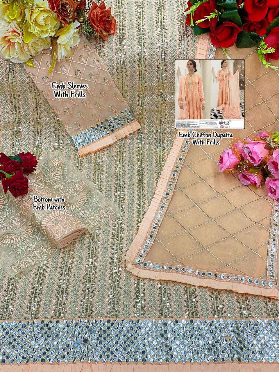 RINAZ 1268 COLOURS BY RINAZ FASHION 1268-A TO 1268-E SERIES BEAUTIFUL STYLISH PAKISTANI SUITS FANCY COLORFUL CASUAL WEAR & ETHNIC WEAR & READY TO WEAR FAUX GEORGETTE EMBROIDERY DRESSES AT WHOLESALE PRICE