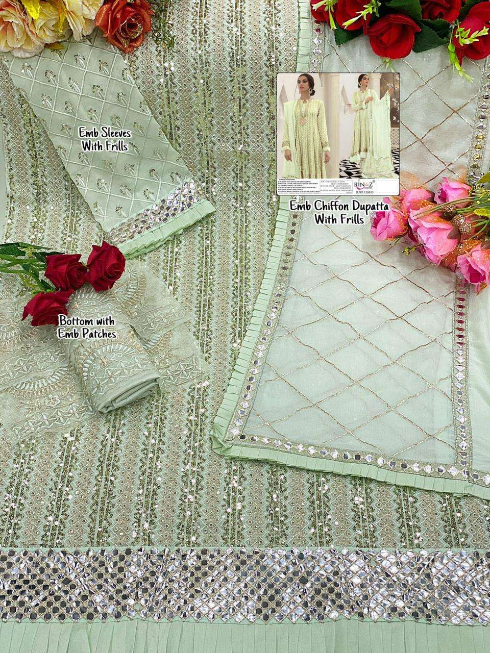 RINAZ 1268 COLOURS BY RINAZ FASHION 1268-A TO 1268-E SERIES BEAUTIFUL STYLISH PAKISTANI SUITS FANCY COLORFUL CASUAL WEAR & ETHNIC WEAR & READY TO WEAR FAUX GEORGETTE EMBROIDERY DRESSES AT WHOLESALE PRICE
