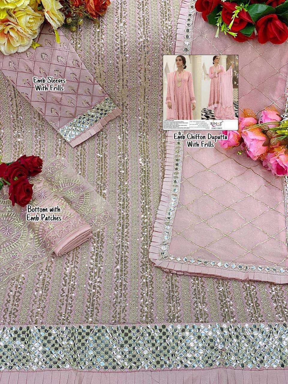 RINAZ 1268 COLOURS BY RINAZ FASHION 1268-A TO 1268-E SERIES BEAUTIFUL STYLISH PAKISTANI SUITS FANCY COLORFUL CASUAL WEAR & ETHNIC WEAR & READY TO WEAR FAUX GEORGETTE EMBROIDERY DRESSES AT WHOLESALE PRICE