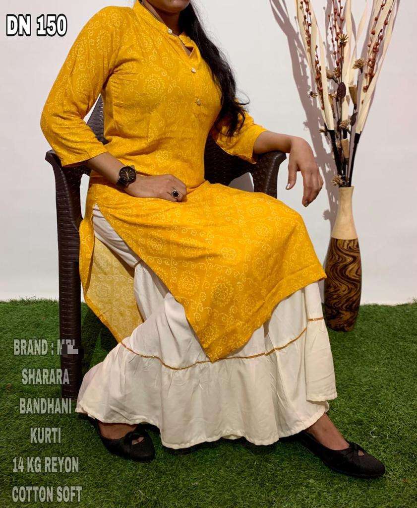 MBL-150 BY KAAMIRI 01 TO 04 SERIES DESIGNER STYLISH FANCY COLORFUL BEAUTIFUL PARTY WEAR & ETHNIC WEAR COLLECTION RAYON BANDHEJ PRINT KURTIS WITH BOTTOM AT WHOLESALE PRICE