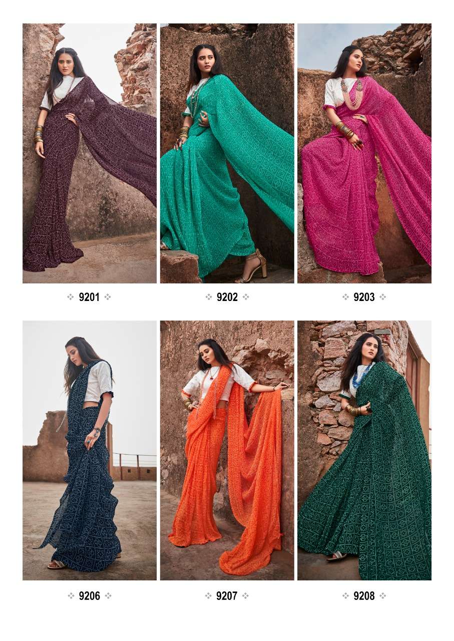 SAHELI BY KASHVI CREATION 9201 TO 9210 SERIES INDIAN TRADITIONAL WEAR COLLECTION BEAUTIFUL STYLISH FANCY COLORFUL PARTY WEAR & OCCASIONAL WEAR CRUSH GEORGETTE SAREES AT WHOLESALE PRICE