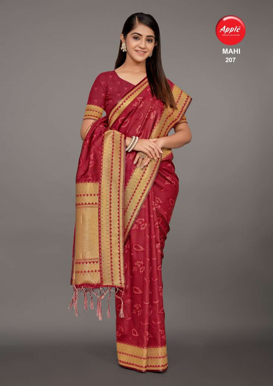 MAHI VOL-2 BY APPLE 201 TO 208 SERIES INDIAN TRADITIONAL WEAR COLLECTION BEAUTIFUL STYLISH FANCY COLORFUL PARTY WEAR & OCCASIONAL WEAR PURE DOLA SILK SAREES AT WHOLESALE PRICE