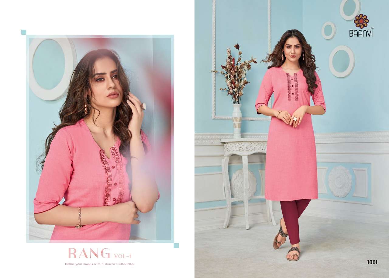 RANG BY BAANVI 1001 TO 1008 SERIES DESIGNER STYLISH FANCY COLORFUL BEAUTIFUL PARTY WEAR & ETHNIC WEAR COLLECTION COTTON EMBROIDERED KURTIS AT WHOLESALE PRICE