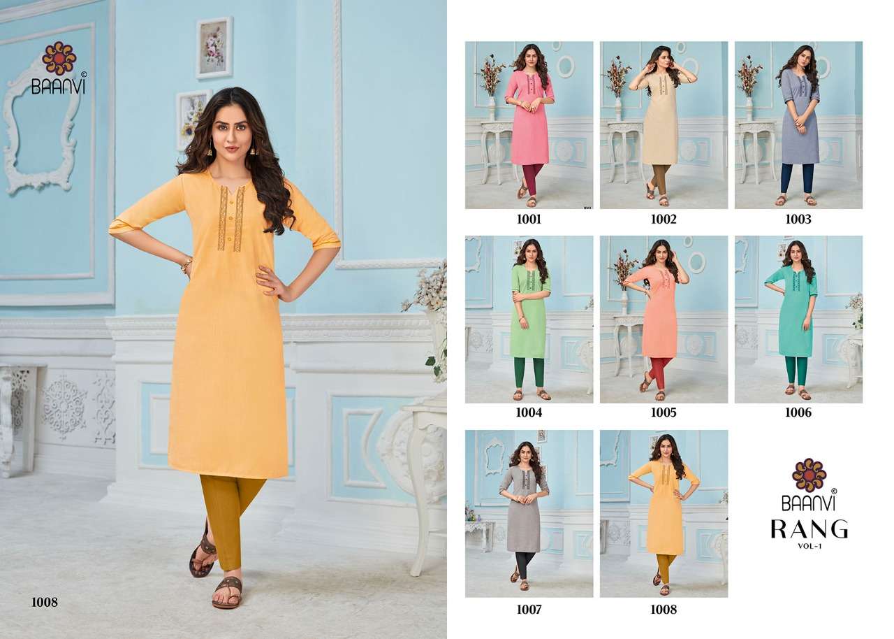 RANG BY BAANVI 1001 TO 1008 SERIES DESIGNER STYLISH FANCY COLORFUL BEAUTIFUL PARTY WEAR & ETHNIC WEAR COLLECTION COTTON EMBROIDERED KURTIS AT WHOLESALE PRICE