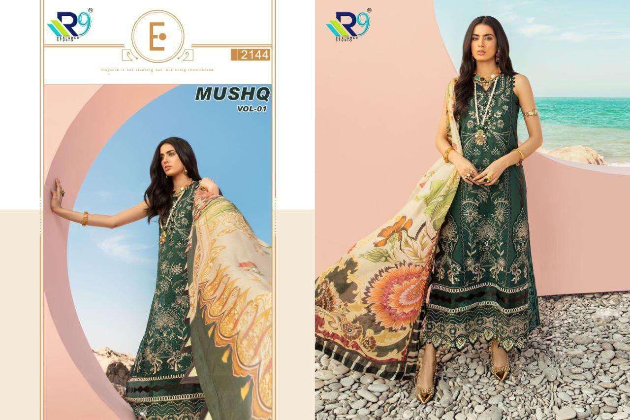 Mushq Vol-1 By R9 2141 To 2145 Series Beautiful Pakistani Suits Colorful Stylish Fancy Casual Wear & Ethnic Wear Cotton With Embroidered Dresses At Wholesale Price
